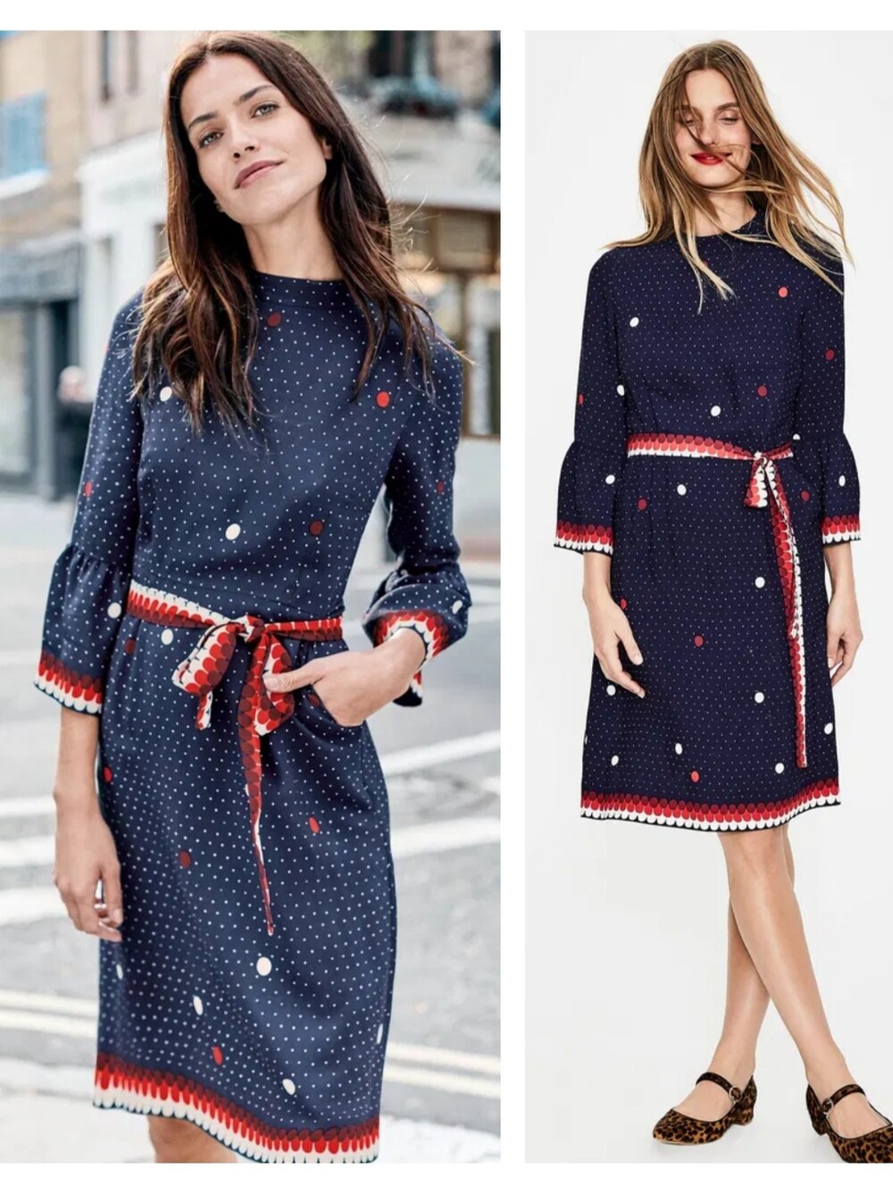 Boden Armelle Dress Navy Dot Size 8